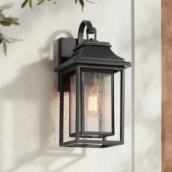 John Timberland Cecile Modern Outdoor Wall Light Fixture Painted Bronze 17 3/4" Seeded Clear Glass For Post Exterior Barn Deck House Porch Yard Patio