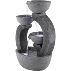 John Timberland Three Cup Modern Japanese Cascading Outdoor Floor Water Fountain With LED Light 31 1/2" For Yard Garden Patio Home Deck Porch Exterior -John Timberland Shop GUEST 019ec310 8fd9 4a97 bd5b f2ffbe9df54c
