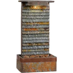 Stave 19" High Small Rustic Zen Indoor Outdoor Decor Slate Stone Tabletop Fountain With Light LED Waterfall Outside Garden Patio -John Timberland Shop GUEST 0221e65c 1808 4391 bc9a d3ba05877e59