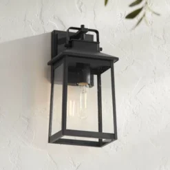 John Timberland Jubliee 13" High Modern Outdoor Wall Light Fixture Mount Porch House Exterior Outside Weatherproof Black Metal Clear Glass Shade