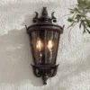 John Timberland Casa Marseille Rustic Outdoor Wall Light Fixture Veranda Bronze Scroll 17" Champagne Hammered Glass For Post Exterior Barn Deck House