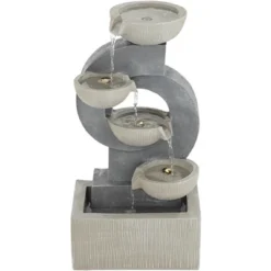Tarin Four Bowl 23 1/2" High Large Modern Indoor Outdoor Decor Gray Faux Stone Floor Fountain With Light LED Cascading Outside -John Timberland Shop GUEST 04005703 6f62 4a2a 9fe2 eaeb27a13cba