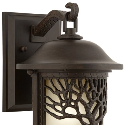 John Timberland Mission Outdoor Wall Light Fixture Bronze Tree Motif 12 1/4" Amber Glass Lantern For Exterior House Porch Patio 2 John Timberland Mission Outdoor Wall Light Fixture Bronze Tree Motif 12 1/4" Amber Glass Lantern For Exterior House Porch Patio - Image 2