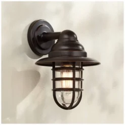 John Timberland Marlowe Industrial Outdoor Wall Light Fixture Galvanized Hooded Cage 13 1/4" Clear Glass For Post Exterior Barn Deck House Porch Yard