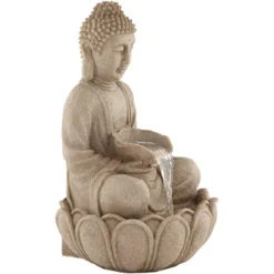 Calm Buddha 22" High Large Indoor Outdoor Decor Sand Stone Floor Fountain With Light LED Waterfall Outside Garden Patio -John Timberland Shop GUEST 069d1961 1b9a 401f 8464 8669cd88a0ca