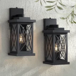 John Timberland Woodland Park Mission Outdoor Wall Light Fixtures Set Of 2 Black Metal Dusk To Dawn 15" Clear Glass For Post Exterior Barn Porch