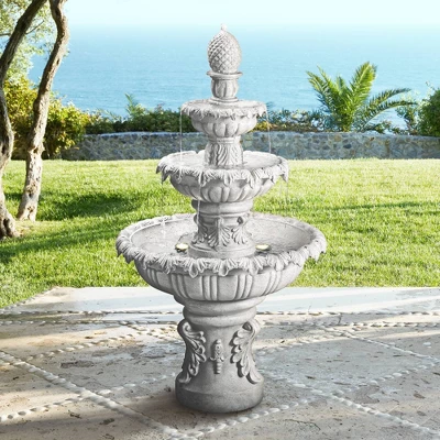 Ibiza 46" High Large Italian Outdoor Decor Sand Stone Floor Fountain With Light LED 3-Tier Outside Garden Patio Yard Backyard 1 Ibiza 46" High Large Italian Outdoor Decor Sand Stone Floor Fountain With Light LED 3-Tier Outside Garden Patio Yard Backyard