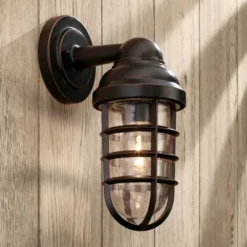 John Timberland Marlowe Industrial Outdoor Wall Light Fixtures Set Of 2 Bronze Metal Cage 13 1/4" Clear Glass For Post Exterior Barn Deck House Porch -John Timberland Shop GUEST 0a055b5c 67cb 4e67 9c89 600d21e0b15e