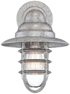 John Timberland Marlowe 13 1/4" High Farmhouse Rustic Hooded Cage Outdoor Wall Light Fixture Mount Porch House Set Of 2 Galvanized Clear Glass Shade -John Timberland Shop GUEST 0c8c2728 b9b4 46f1 a87b 5c47f3d031a3