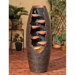 John Timberland Seven Cascade Rustic Outdoor Floor Water Fountain With LED Light 35" For Yard Garden Patio Home Deck Porch House Exterior Balcony -John Timberland Shop GUEST 0d6502b3 ed1b 4aef a5b8 9e6a84c957d6