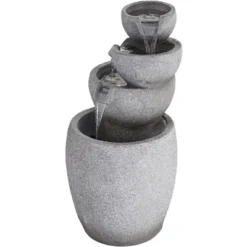 Four Bowls 32" High Large Zen Modern Indoor Outdoor Decor Gray Faux Stone Floor Fountain With Light LED Cascading Outside Garden -John Timberland Shop GUEST 0f90e3e0 d629 4dbb 970a 21c8f6fda9e9