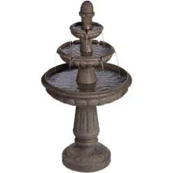 John Timberland Italian Style 3 Tier Outdoor Floor Water Fountain With Light LED 43" High Gray Faux Stone Garden Patio Backyard -John Timberland Shop GUEST 0fa68085 28d8 4a1a ac41 1e55f1982981
