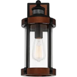 John Timberland Stan Industrial Outdoor Wall Light Fixture Dark Faux Wood Black Motion Sensor 15 1/2" Clear Glass For Post Exterior Barn Deck House -John Timberland Shop GUEST 16b572bc 3ddf 4c2e 989f 7d7430a4c65c
