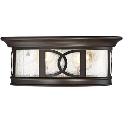 John Timberland Modern Flush Mount Outdoor Ceiling Light Fixture Mission Oil Rubbed Bronze Drum 12" Seedy Glass Damp Rated For Porch Patio 4 John Timberland Modern Flush Mount Outdoor Ceiling Light Fixture Mission Oil Rubbed Bronze Drum 12" Seedy Glass Damp Rated For Porch Patio - Image 4
