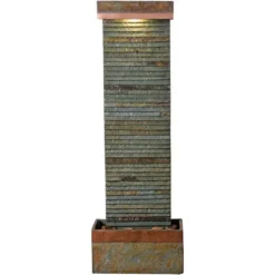 Stave 48" High Large Rustic Indoor Outdoor Decor Copper And Slate Stone Floor Fountain With Light LED Waterfall Outside Garden Patio -John Timberland Shop GUEST 1924a7e0 f939 4c4e bae2 1b095de921cc