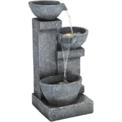 Three Bowls 32 1/4" High Large Modern Indoor Outdoor Decor Gray Faux Stone Floor Fountain With Light LED Cascading Outside Garden -John Timberland Shop GUEST 1b23f11a aab9 4283 907d 2162c39492b2