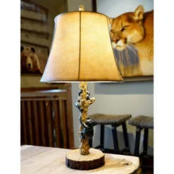 John Timberland Climbing Bears Rustic Accent Table Lamps 22 1/2" High Set Of 2 Brown Faux Wood With USB Charging Port Faux Leather Shade For Desk -John Timberland Shop GUEST 1e843e35 94a5 4588 95da a93cd9fd6e2f
