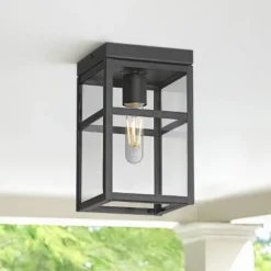 John Timberland San Lucas 10 1/4" High Sand Black Outdoor Flushmount Ceiling Light