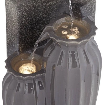 Three Bowls 26 1/2" High Large Modern Outdoor Decor Dark Gray Ceramic Floor Fountain With Light LED 3-Tier Outside Garden Patio Yard 8 Three Bowls 26 1/2" High Large Modern Outdoor Decor Dark Gray Ceramic Floor Fountain With Light LED 3-Tier Outside Garden Patio Yard - Image 8