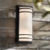 John Timberland Habitat 16" High Modern Outdoor Wall Sconce Light Fixture Mount Porch House Exterior Weatherproof Black Metal Frosted Glass Shade