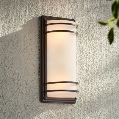 John Timberland Habitat Modern Outdoor Wall Light Fixture Rubbed Bronze 16" Opal Etched Glass For Post Exterior Barn Deck House Porch Yard Patio Home 4 John Timberland Habitat Modern Outdoor Wall Light Fixture Rubbed Bronze 16" Opal Etched Glass For Post Exterior Barn Deck House Porch Yard Patio Home - Image 4