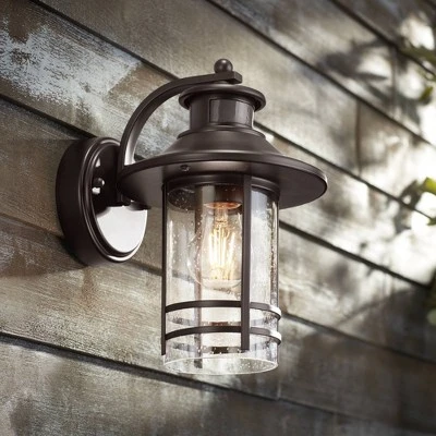 John Timberland Habitat Rustic Industrial Outdoor Wall Light Fixtures Set Of 2 Bronze Dusk To Dawn Motion Sensor 11 1/4" Seedy Glass For Exterior 5 John Timberland Habitat Rustic Industrial Outdoor Wall Light Fixtures Set Of 2 Bronze Dusk To Dawn Motion Sensor 11 1/4" Seedy Glass For Exterior - Image 5
