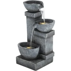 Three Bowls 32 1/4" High Large Modern Indoor Outdoor Decor Gray Faux Stone Floor Fountain With Light LED Cascading Outside Garden -John Timberland Shop GUEST 22ee81b2 a379 4cf9 ad0b 1d1b430b0cc4