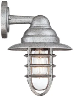 John Timberland Marlowe 13 1/4" High Farmhouse Rustic Hooded Cage Outdoor Wall Light Fixture Mount Porch House Set Of 2 Galvanized Clear Glass Shade -John Timberland Shop GUEST 232f2808 8a12 4e67 a068 704da7bdbf1b
