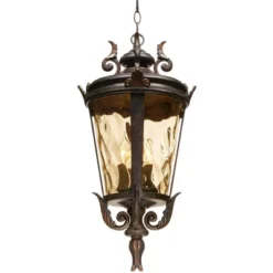 John Timberland Casa Marseille Rustic Vintage Flush Mount Outdoor Hanging Light Bronze Scroll 23 3/4" Champagne Hammered Glass For Post Exterior Barn -John Timberland Shop GUEST 25b6f4c5 e350 489f 8b76 9c6767675fb6