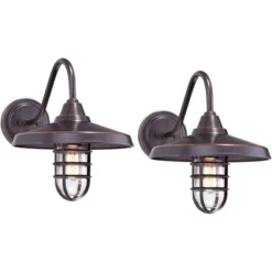 John Timberland Marlowe Rustic Industrial Outdoor Wall Light Fixtures Set Of 2 Painted Bronze Hooded Cage 13" Clear Glass For Exterior -John Timberland Shop GUEST 2637fe57 7d28 49b5 b319 35dfc10dcf85