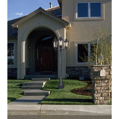 John Timberland Mediterranean Outdoor Post Light Street Lantern 3 Light Veranda Bronze 100" Clear Hammered Glass For Exterior Yard 5 John Timberland Mediterranean Outdoor Post Light Street Lantern 3 Light Veranda Bronze 100" Clear Hammered Glass For Exterior Yard - Image 5