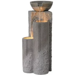 John Timberland Bowl And Pillar Modern Zen Cascading Outdoor Floor Water Fountain With LED Light 34 1/2" For Yard Garden Patio Home Deck Porch House -John Timberland Shop GUEST 2bdb68d4 d9d1 4a26 9351 1a302b068f74