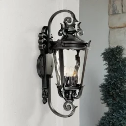 John Timberland Casa Marseille Vintage Rustic Outdoor Wall Light Fixture Textured Black Scroll 31" Clear Hammered Glass For Post Exterior Barn Deck