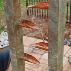 Zigzag Zen 47 3/4" High Large Modern Outdoor Decor Slate And Copper Floor Fountain Cascading Outside Garden Patio Yard Backyard -John Timberland Shop GUEST 30f4f27f 2ae1 450f b864 6bdebcab6fef