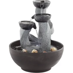 John Timberland Three Twist Column Modern Zen Cascading Bowls Indoor Tabletop Water Fountain With LED Light 11" For Table Office Desk Home Bedroom -John Timberland Shop GUEST 32e3d09c 8dbc 4e1d 9f21 d36c2f79148d