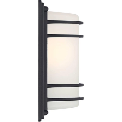 John Timberland Habitat Modern Industrial Outdoor Wall Light Fixtures Set Of 2 Black Metal 11" Frosted Glass For Post Exterior Barn Deck 5 John Timberland Habitat Modern Industrial Outdoor Wall Light Fixtures Set Of 2 Black Metal 11" Frosted Glass For Post Exterior Barn Deck - Image 5