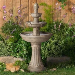 John Timberland Farron Rustic 3 Tier Basin Outdoor Floor Water Fountain With LED Light 46" For Yard Garden Patio Home Deck Porch Exterior Balcony Roof