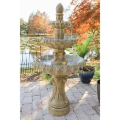 Ibiza 62" High Large Italian Outdoor Decor Sand Stone Floor Fountain With Light LED 3-Tier Outside Garden Patio Yard Backyard -John Timberland Shop GUEST 381eacc7 50e6 4d00 bbe3 fb0547a3d2a0