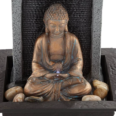 Meditating Buddha 11" High Small Indoor Decor Faux Stone Tabletop Fountain Waterfall Desk Relaxation Bedroom Living Room 2 Meditating Buddha 11" High Small Indoor Decor Faux Stone Tabletop Fountain Waterfall Desk Relaxation Bedroom Living Room - Image 2