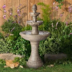 John Timberland Louvre Rustic 3 Tier Cascading Outdoor Floor Water Fountain With LED Light 44" For Yard Garden Patio Home Deck Porch Exterior Balcony