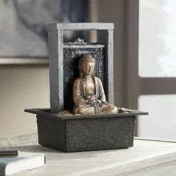Meditating Buddha 11" High Small Indoor Decor Faux Stone Tabletop Fountain Waterfall Desk Relaxation Bedroom Living Room