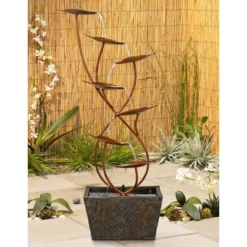 John Timberland Ashton Curved Leaves Modern Cascading Outdoor Floor Water Fountain 41" For Yard Garden Patio Home Deck Porch House Exterior Balcony