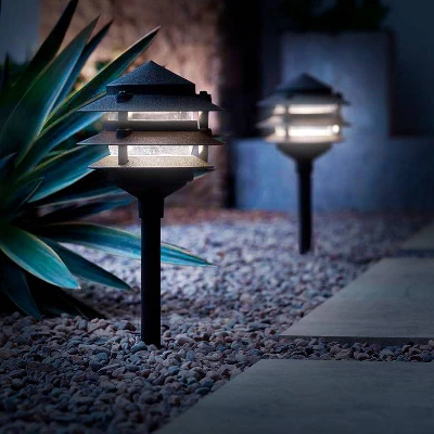 John Timberland Three-Tier Pagoda 11" High Black LED Path Lights Set Of 2 4 John Timberland Three-Tier Pagoda 11" High Black LED Path Lights Set Of 2 - Image 4
