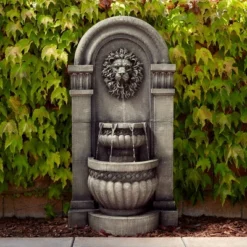 John Timberland Roman Outdoor Floor Water Fountain With Light LED 50" High 2-Tier Lion Face For Yard Garden Patio Deck Home