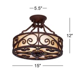 John Timberland Natural Mica Rustic Ceiling Light Semi Flush Mount Fixture 15" Wide Deep Walnut Scroll 3-Light Drum Shade For Bedroom Living Room Home -John Timberland Shop GUEST 3e64d51b c362 4a10 80be 0f335fd2389e