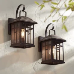 John Timberland Outdoor Wall Lights Set Of 2 Fixture Carriage Style Bronze 12 1/2" Clear Glass Lantern Exterior House Porch Patio