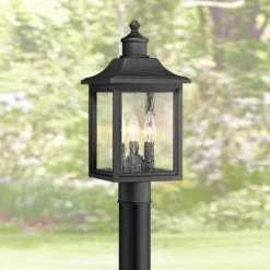 John Timberland Moray Bay Rustic Mission Outdoor Post Light Black 17" Clear Seedy Glass For Exterior Barn Deck House Porch Yard Patio Home Outside