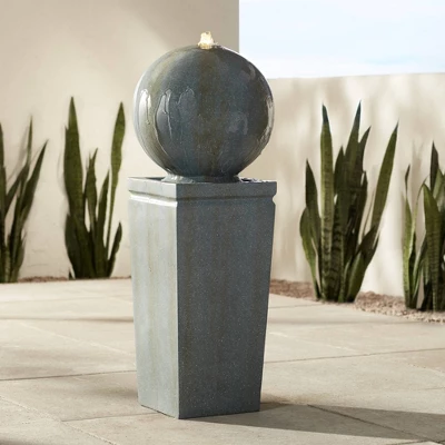 Ball And Pillar 34 1/4" High Large Modern Indoor Outdoor Decor Faux Stone Floor Fountain With Light LED Bubbler Outside Garden Patio 1 Ball And Pillar 34 1/4" High Large Modern Indoor Outdoor Decor Faux Stone Floor Fountain With Light LED Bubbler Outside Garden Patio