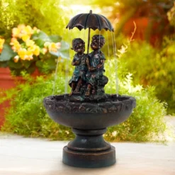 John Timberland Boy And Girl Under Umbrella Modern Outdoor Water Fountain 40" For Yard Garden Patio Home Deck Porch House Exterior Balcony Roof Decor