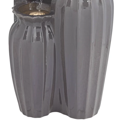 Three Bowls 26 1/2" High Large Modern Outdoor Decor Dark Gray Ceramic Floor Fountain With Light LED 3-Tier Outside Garden Patio Yard 4 Three Bowls 26 1/2" High Large Modern Outdoor Decor Dark Gray Ceramic Floor Fountain With Light LED 3-Tier Outside Garden Patio Yard - Image 4